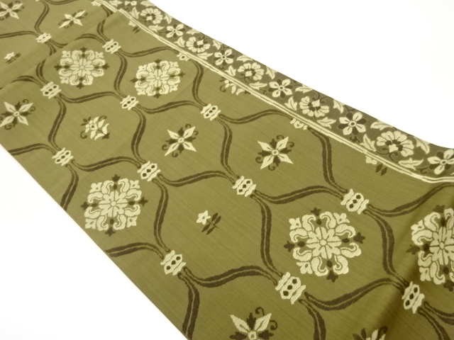 JAPANESE FUKURO OBI / WOVEN ABSTRACT FLOWER TATEWAKU PATTERN